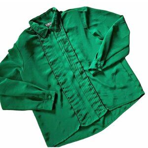 Vintage Shamrock Green Spring Vertical Pleated Blouse 16